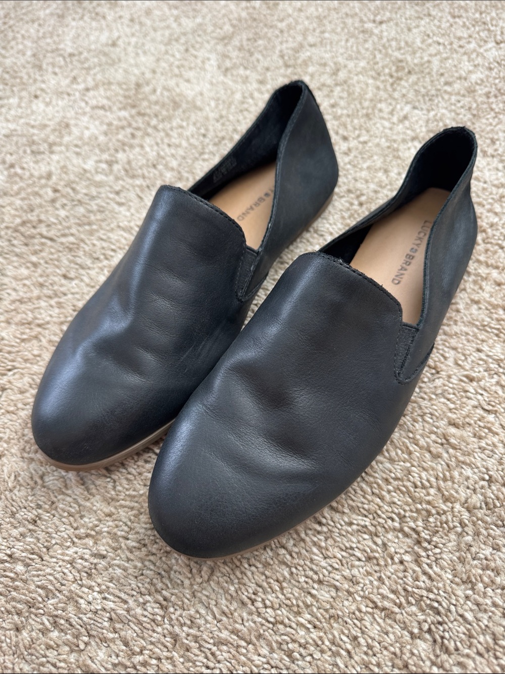 Lucky Brand Black Leather Women's Slip-On Flats